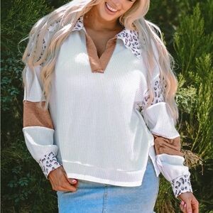 White and Brown Leopard Print Sweater